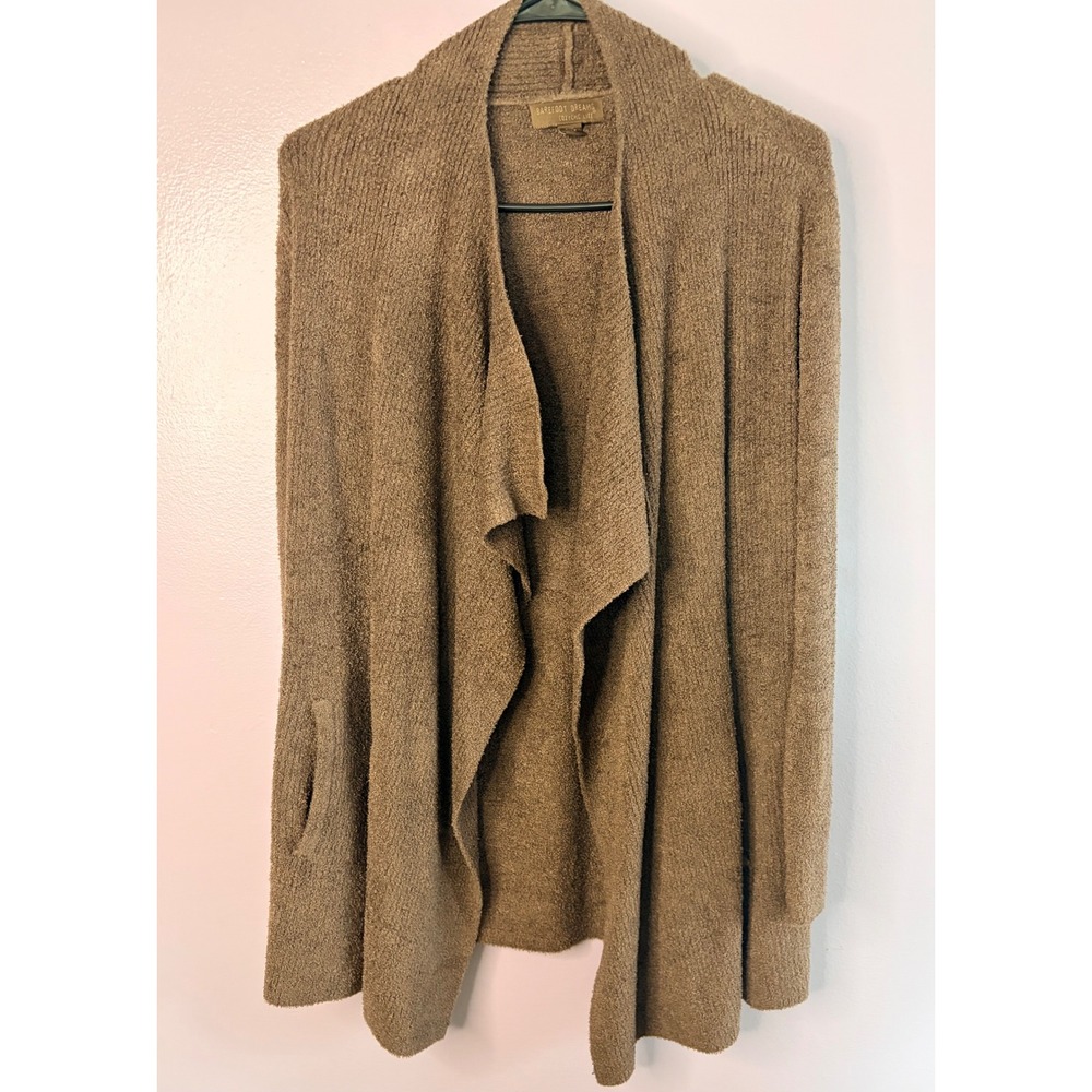 Barefoot Dreams CozyChic Lite Cardigan Taupe Brown Open Front Soft Stretch S/M